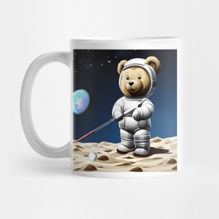 Teddy in a Space suit playing Golf on the Moon Mug